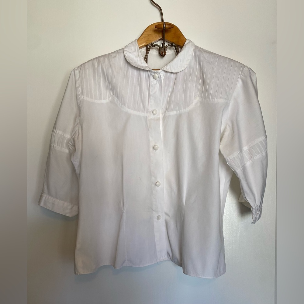 Vintage White Pleated Peter Pan Collar Blouse